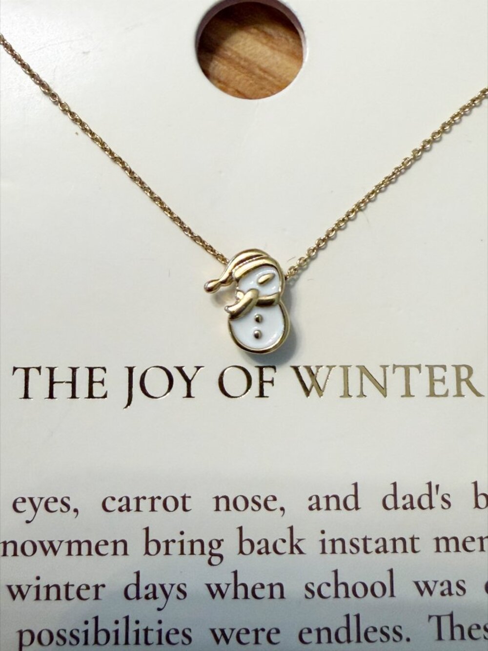 ☀️ Tiny Tags The Joy of Winter Snowman Pendant Necklace 14K Gold White NWT